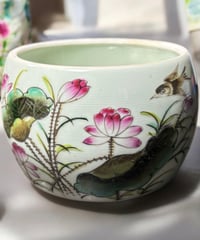 壺 [草花蓮鳥絵] 同治年製 中国雑貨 染付 フラワーベース 花瓶 花入れ 丸壺 花器 陶器 中国 シノワズリ 古美術 骨董品 アンティーク