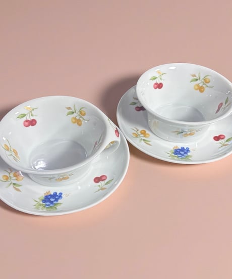 【2客揃】 White Shadow JAPAN カップ&ソーサー フルーツ柄 HOYA CHINA マグカップ 紅茶 コーヒー カップ 茶器 昭和 レトロ アンティーク