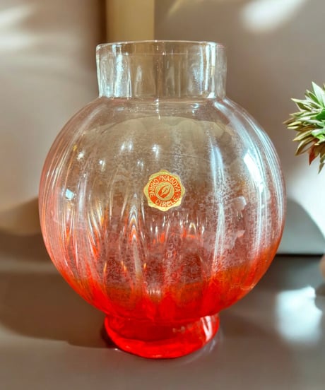 NAGOYA CRANE CIRCLE クリスタルガラス 花瓶 レッド グラデーション フラワーベース 花器 壺 硝子 ガラス 昭和 レトロ ヴィンテージ アンティーク