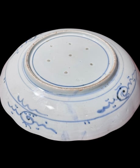古伊万里 装飾皿 松仙人人物図 染付 明治 丸皿 盛り皿 飾り皿 古伊万里 古美術 和食器 骨董品 アンティーク