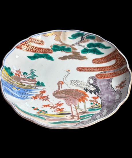 伊万里 絵皿 [双鶴松風景文図] 丸皿 平皿 盛り皿 飾り皿 古伊万里 古美術 和食器 骨董品 アンティーク