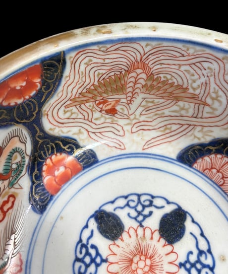太明成化年製 古伊万里 大鉢 龍鳳凰草花文図 金彩 染付 赤絵 盛り鉢 鉢 取り皿 飾り皿 陶器 伊万里 時代物 骨董品 アンティーク