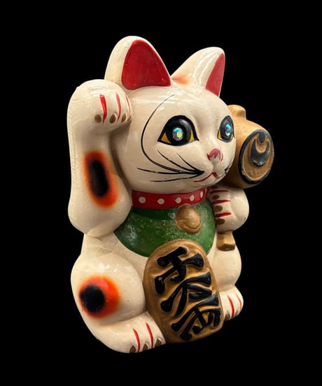 招き猫 千万両 白猫 右手 金こんぴら 縁起物 開運 商売繁盛 貯金箱 陶器 昭和 レトロ 工芸品 インテリア 骨董品 アンティーク