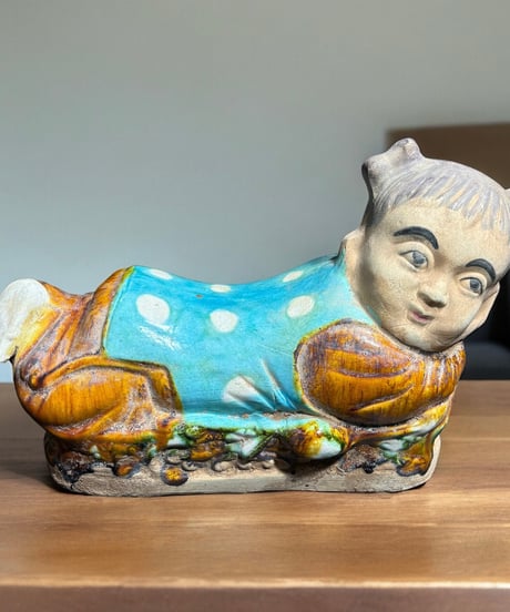 人物像 置物 陶器製 中国美術 オブジェ 枕 彫刻 民芸 工芸品 中国 唐物 古玩 インテリア 骨董品 アンティーク
