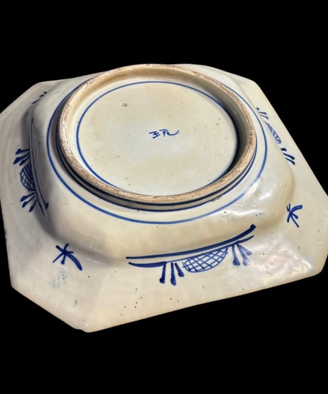 古伊万里 八角絵皿 [山水風景図] 染付 江戸 在銘 大皿 角皿 平皿 取り皿 盛り皿 飾り皿 伊万里 和食器 骨董品 アンティーク