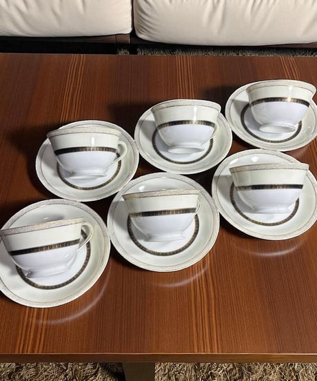 【6客揃】富士山 JAPAN カップ&ソーサー ゴールド マグカップ 紅茶 コーヒー カップ 器 茶器 昭和 レトロ 骨董品 アンティーク