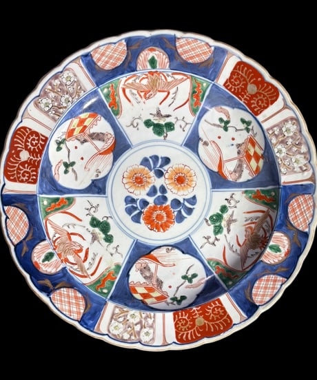 古伊万里 色絵 鳳凰松草花文図 大皿 取り皿 飾り皿 和食器 伊万里 明治 陶器 骨董品 アンティーク