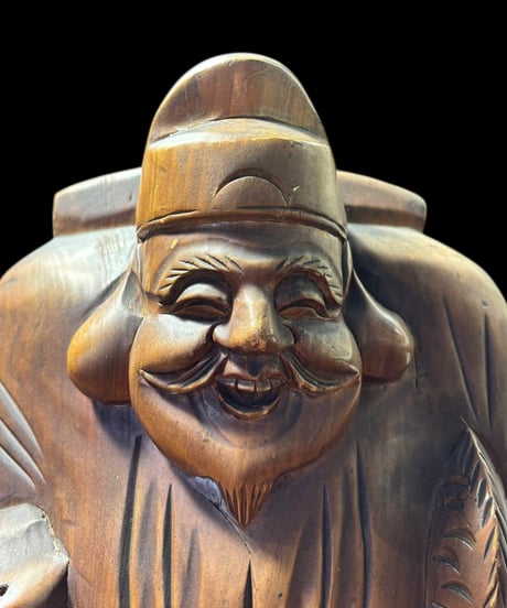 木彫り 恵比寿 七福神 木製 恵比寿様 大黒天 開運 縁起物 彫刻 仏像 古美術 インテリア 置物 オブジェ 骨董品 アンティーク