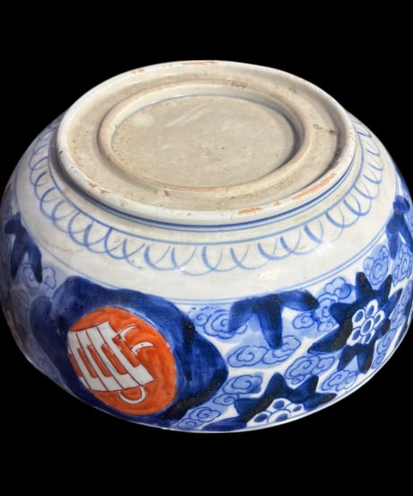 古伊万里 色絵 大鉢 梅草花文図 盛り鉢 取り皿 飾り皿 和食器 陶器 伊万里 時代物 骨董品 アンティーク