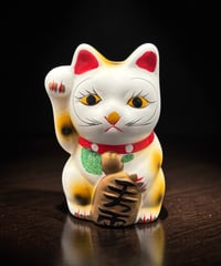 開運堂 招き猫 千万両 白猫 右手 縁起物 開運 商売繁盛 貯金箱 陶器 昭和 レトロ 工芸品 インテリア 骨董品 アンティーク