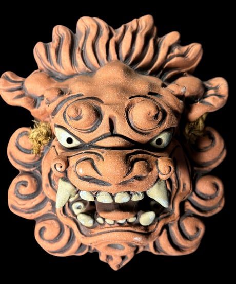 獅子 赤土 中面獅子 シーサー お面 壁掛シーサー 沖縄 インテリア 焼物 骨董品 アンティーク