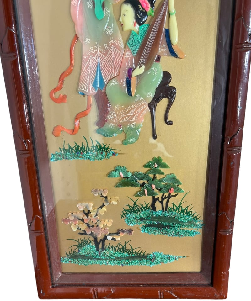 中国美術 壁掛け【人物絵・鶴・松竹梅】玉石細工 貴石画 唐物 石 中国美術 壁掛け【人物絵・鶴・松竹梅】玉石細工 貴石画 唐物 石