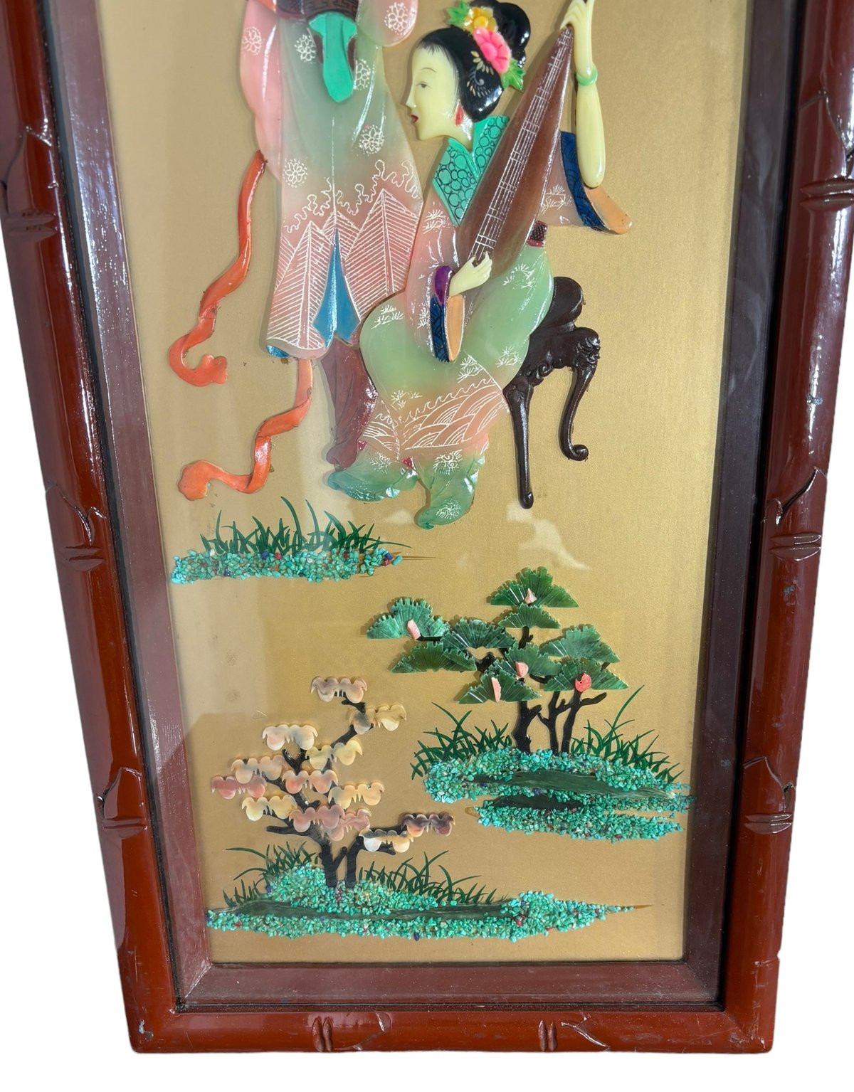 中国美術 壁掛け【人物絵・鶴・松竹梅】玉石細工 貴石画 唐物 石 中国美術 壁掛け【人物絵・鶴・松竹梅】玉石細工 貴石画 唐物 石
