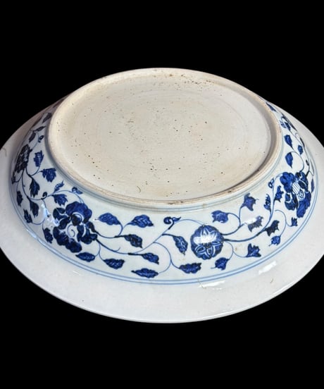 中国陶磁器 大皿 [草花文絵] 染付 丸皿 中国美術 盛り皿 飾り皿 和食器 古美術 骨董品 アンティーク