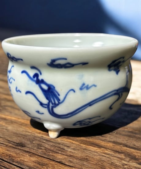 壺 龍 中国雑貨 染付 フラワーベース 花瓶 花入れ 丸壺 花器 陶器 中国 シノワズリ 古美術 骨董品 アンティーク