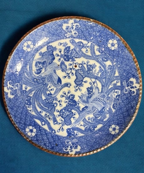 古伊万里 印判 染付 鳳凰 桜 孔雀 草花 いげ皿 大皿 丸皿 平皿 取り皿 盛り皿 飾り皿 時代物 和食器 骨董品 アンティーク