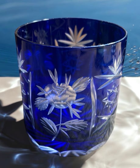 【1客限定!!】切子グラス 青 冠水瓶 ブルー タンブラー コップ グラス ショットグラス 器 食器 レトロ アンティーク