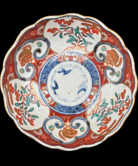 古伊万里 金襴手 赤絵 獅子草花文図 なます皿 冨貴長春 金彩 丸皿 取り皿 飾り皿 和食器 伊万里 陶器 骨董品 アンティーク
