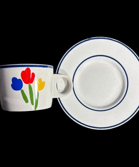 【5客揃】NEWCOR STONE WARE カップ&ソーサー 花柄 マグカップ 紅茶 コーヒー カップ 器 昭和 レトロ 骨董品 アンティーク