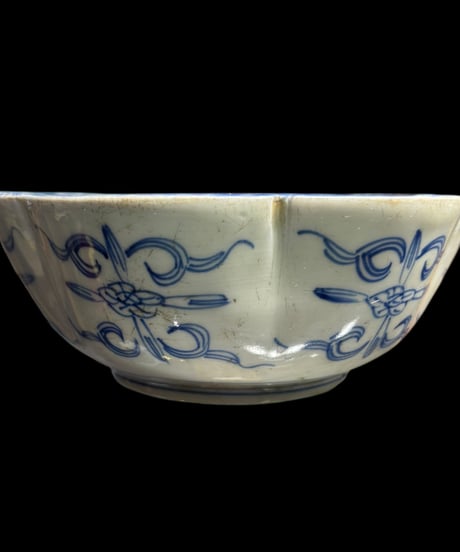 ベロ藍 染付 花重ね図 花形鉢 深鉢 鉢 取り皿 飾り皿 和食器 明治 陶器 骨董品 アンティーク