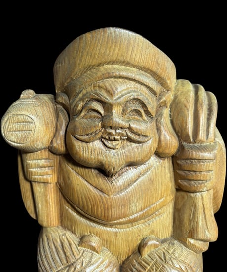木彫り 大黒天 七福神 木製 大黒様 開運 縁起物 彫刻 仏像 古美術 インテリア 置物 オブジェ 骨董品 アンティーク