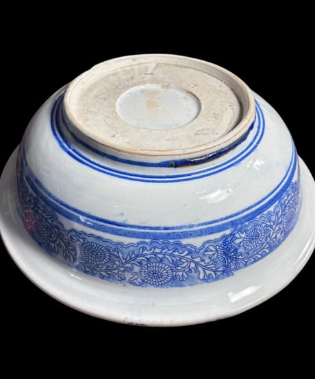古伊万里 大鉢 馬草花風景文図 盛り鉢 色絵 鉢 取り皿 飾り皿 和食器 陶器 時代物 骨董品 アンティーク