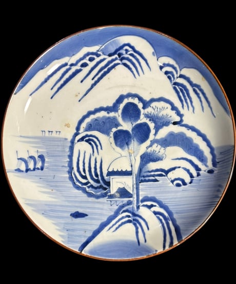 古伊万里 江戸 染付 大皿 山水図 丸皿 平皿 取り皿 盛り皿 飾り皿 時代物 和食器 骨董品 アンティーク