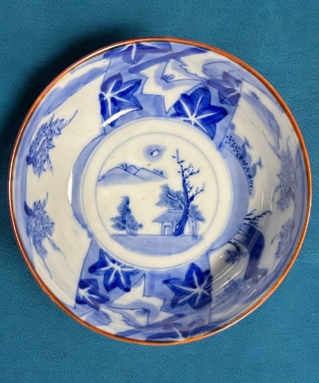 古伊万里 染付 盆栽文図 大鉢 紅葉 風景 鉢 取り皿 飾り皿 和食器 時代物 伊万里 陶器 骨董品 アンティーク
