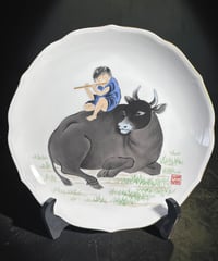 宮内庁御用達 深川製磁 有田焼 絵皿 牛 丑 色絵 干支 プレート 丸皿 取り皿 飾り皿 縁起皿 骨董品 アンティーク