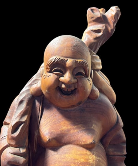 木彫り 布袋尊 七福神 木製 布袋様 商売繫盛 縁起物 彫刻 仏像 古美術 インテリア 置物 オブジェ 骨董品 アンティーク