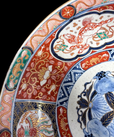 成化年製 大鉢 [獅子草花文図] 色絵 赤絵 金彩 鉢 丸皿 取り皿 飾り皿 和食器 江戸 伊万里 陶器 骨董品 アンティーク