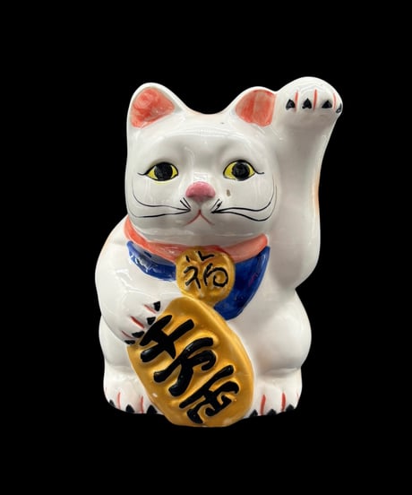 招き猫 千万両 白猫 左手 小物入れ 縁起物 開運 商売繁盛 貯金箱 陶器 昭和 レトロ 工芸品 インテリア 骨董品 アンティーク