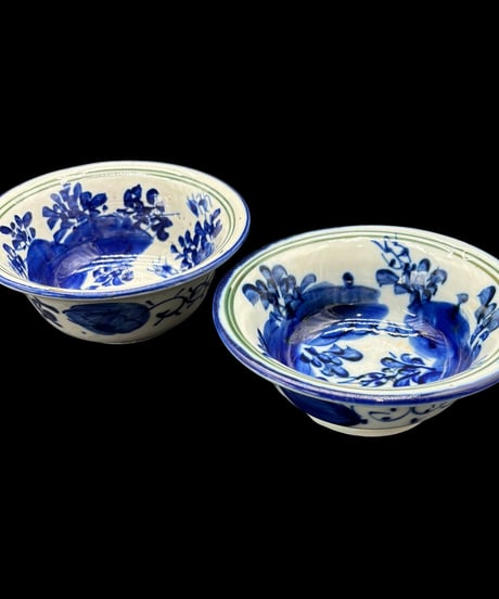 【2客セット】 蔵出し 古伊万里 染付 小鉢 手描き 藍色 鉢 昭和初期 和食器 骨董品 アンティーク