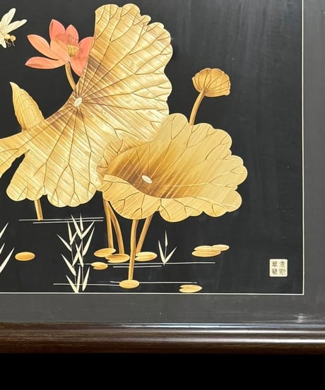 中国現地買入 鴛鴦 蓮 切り絵 貼り絵 中国 トンボ 風景 額 版画 アート イラスト 美術品 中国雑貨 コレクション 骨董品 アンティーク