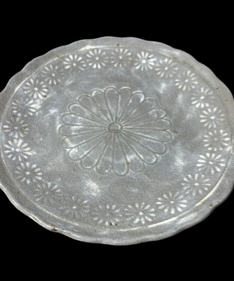 平皿 花柄 グレー 丸皿 大皿 取り皿 盛り皿 飾り皿 和食器 昭和 骨董品 アンティーク
