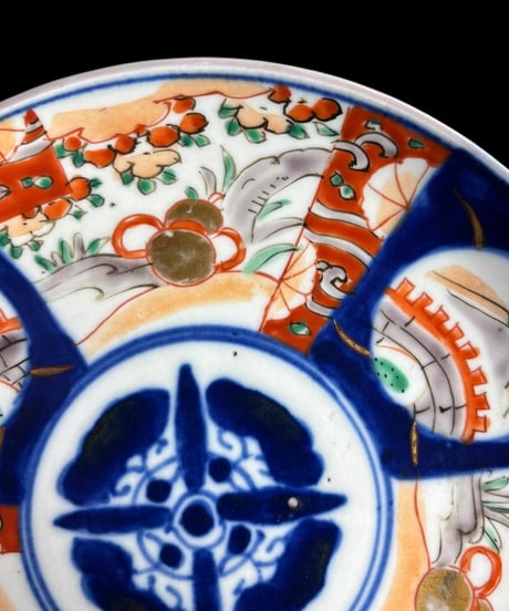 【3客セット】 古伊万里 色絵 瓢箪草花風景文図 丸皿 取り皿 飾り皿 和食器 伊万里 陶器 骨董品 アンティーク
