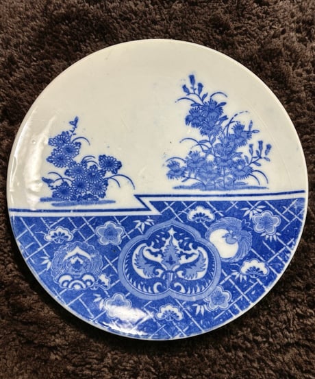 染付 [松竹梅 草花文] 平皿 大皿 盛り皿 飾り皿 器 江戸 和食器 骨董品 アンティーク