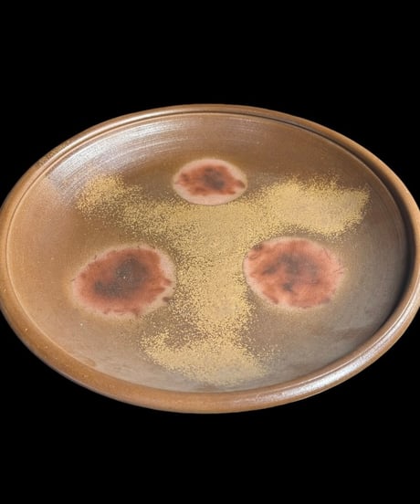 備前焼 備州窯 山本宗秀作 装飾皿 作家物 大皿 丸皿 盛り皿 飾皿 古美術 時代物 和食器 陶芸 骨董品 アンティーク