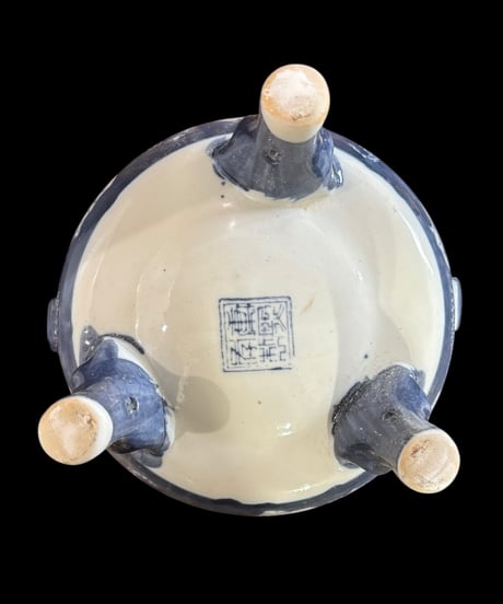 染付 龍 三足 香炉 香道具 美術品 インテリア 置物 陶器 中国 時代物 骨董品 アンティーク