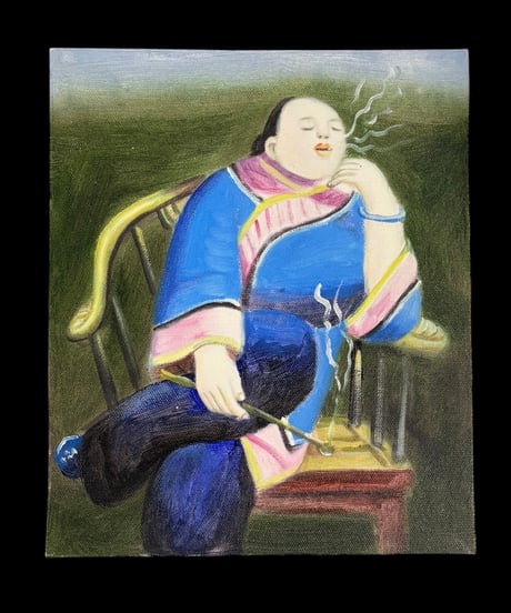 油絵【人物風景絵】中国雑貨 油彩 額装 壁掛 絵画 色絵 中国 民国 古美術 雑貨 インテリア アンティーク コレクション