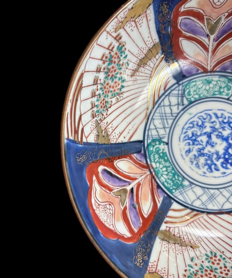 古伊万里 金彩 大鉢 [草花文雲図] 色絵 鉢 丸皿 取り皿 飾り皿 和食器 江戸 伊万里 陶器 骨董品 アンティーク