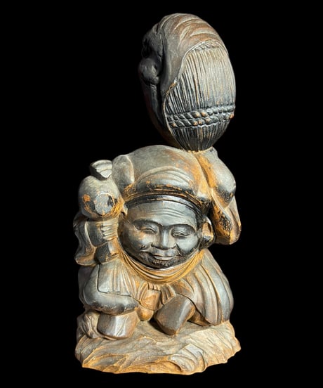 木彫り 大黒天 七福神 木製 大黒様 縁起物 開運 縁起物 仏像 古美術 仏教美術 インテリア 置物 オブジェ 骨董品 アンティーク