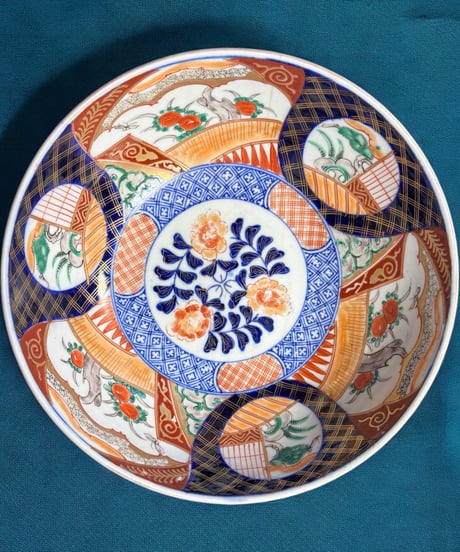 【現品限り!!】伊万里 大鉢 青 [窓絵松竹梅草花文] 金彩 赤絵 色絵 鉢 丸皿 盛り皿 飾り皿 古伊万里 古美術 明治 和食器 骨董品 アンティーク