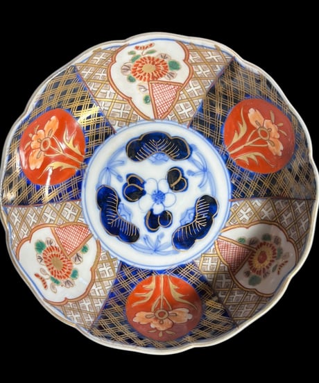 伊万里 金彩 色絵 [窓絵草花文図] なます皿 丸皿 取り皿 飾り皿 和食器 時代物 古伊万里 陶器 骨董品 アンティーク