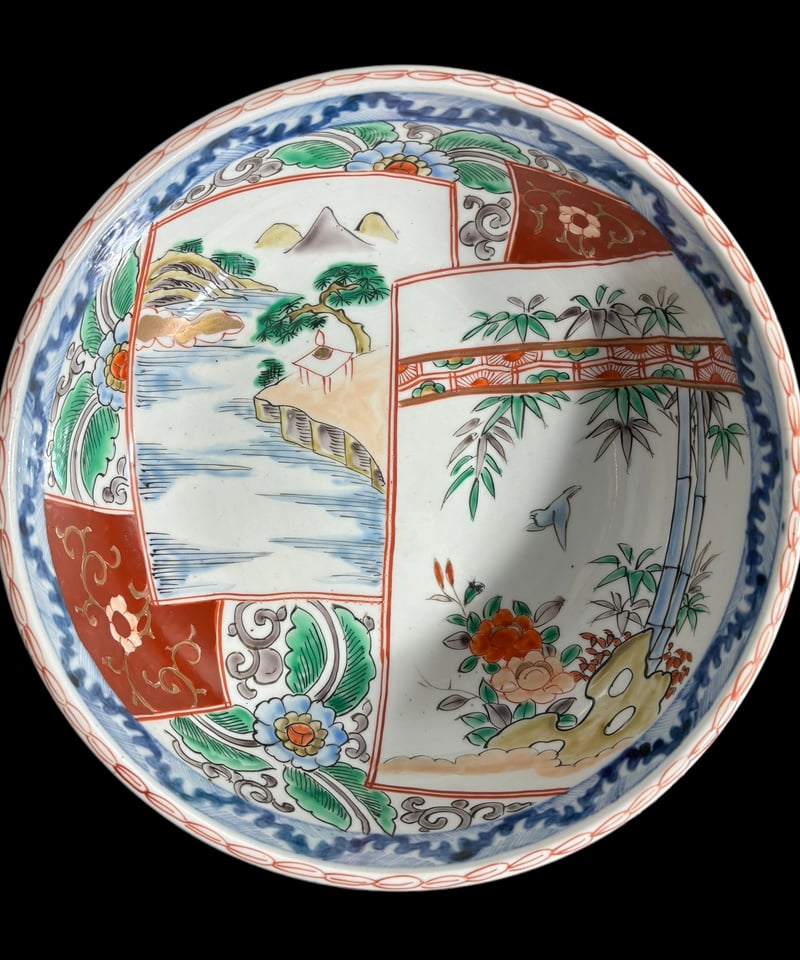3客セット】伊万里 大鉢 [松竹梅鳥文風景絵] 色絵 丸皿 取り皿 飾り皿 