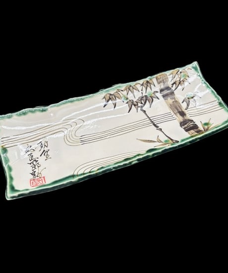 古伊万里 長角皿 竹 角皿 刺身皿 在銘 飾皿 作家物 和食器 伊万里 陶器 時代物 骨董品 アンティーク