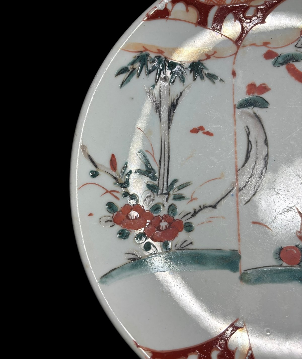 文溪作 淡路燒色絵花鳥紋鉢 飾皿 大皿 古陶磁器 骨董 直径20.5 文溪作 淡路燒色絵花鳥紋鉢 飾皿 大皿 古陶磁器 骨董 直径