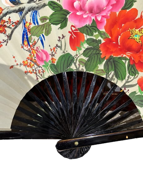 飾扇子 [梅鳥花] 花開富貴 漢墨 置物 扇子 装飾 飾り扇 舞扇 縁起物 お祝い 和 アンティーク
