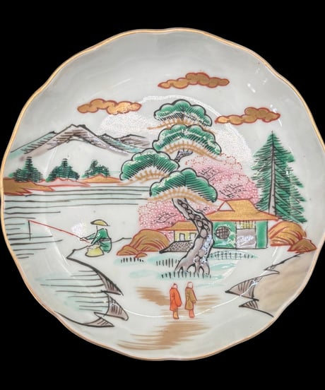 【5客セット】 古伊万里 小皿 金彩 松竹梅 山水風景図 色絵 豆皿 取り皿 和食器 時代物 陶器 骨董品 アンティーク