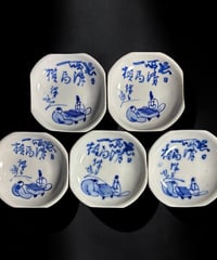 【5客セット】 古伊万里 染付 小皿 囲碁図 銘々皿 丸皿 和食器 伊万里 陶器 時代物 骨董品 アンティーク